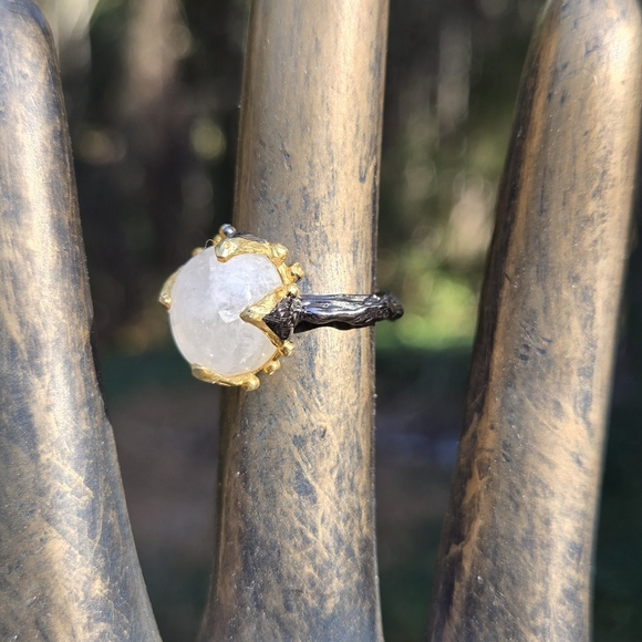 Moonstone 8k Sterling Gold & Rhodium Ring Sz8 - Picture 3 of 16
